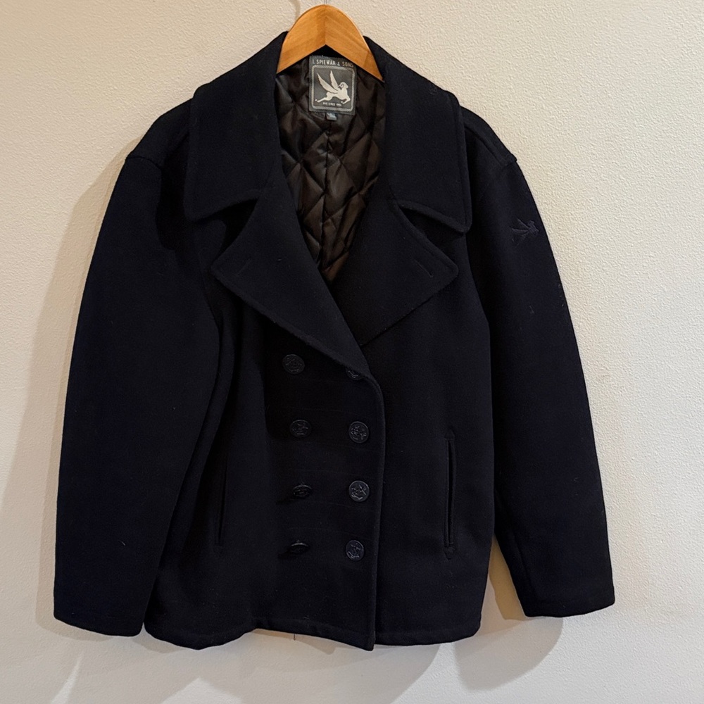 Men’s Black Double-Breasted Pea Coat with Quilted Lining